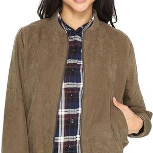 Bomber Jacket faux suede zip up with pockets green olive size L